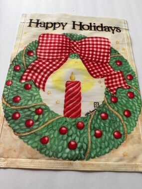 Toland By Design Garden Art Flag Happy Holidays Wreath 11” x 14.5”